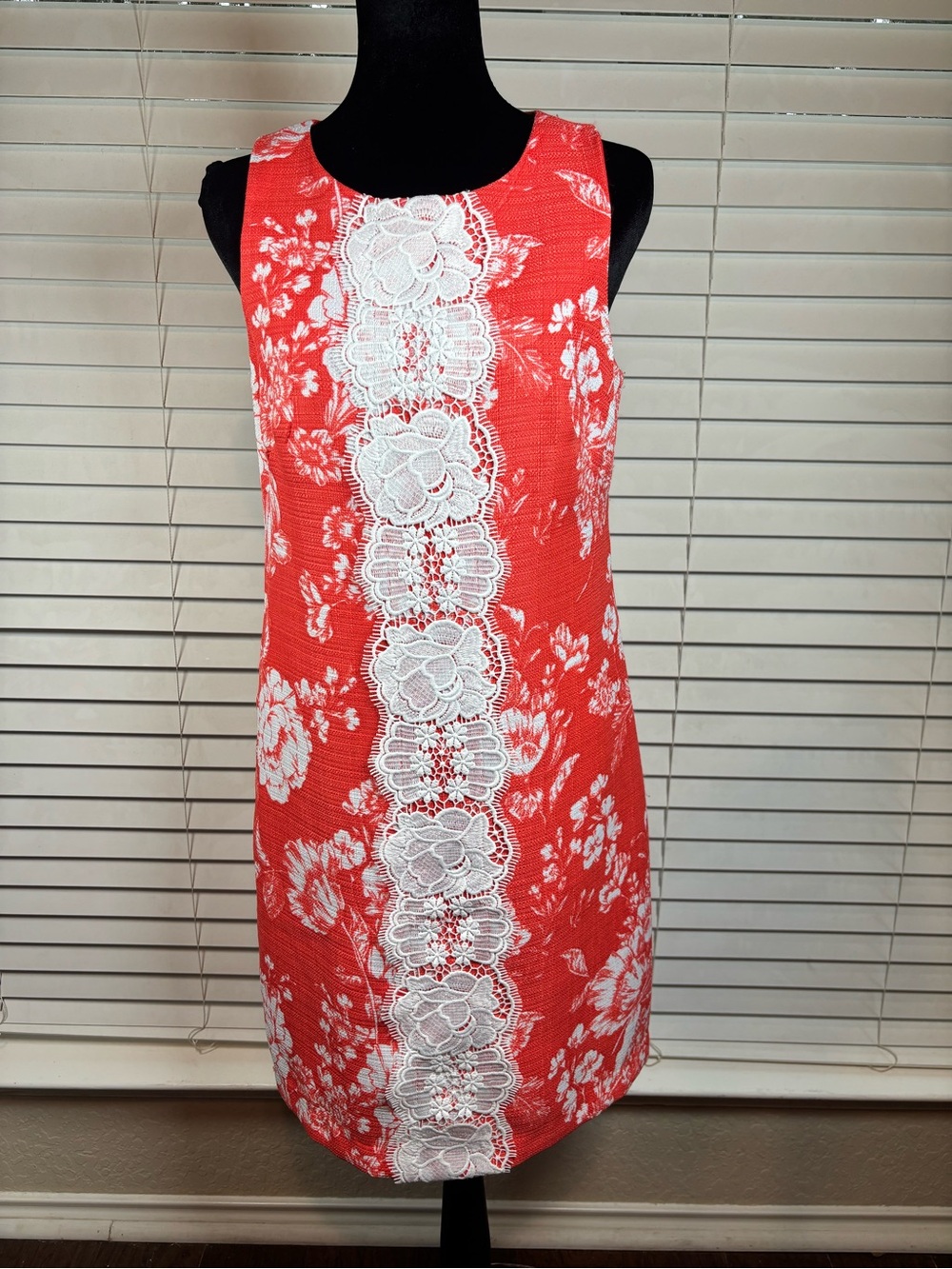 Vince Camuto PeachFloral Lace-Trim Sleeveless Dress Size 6